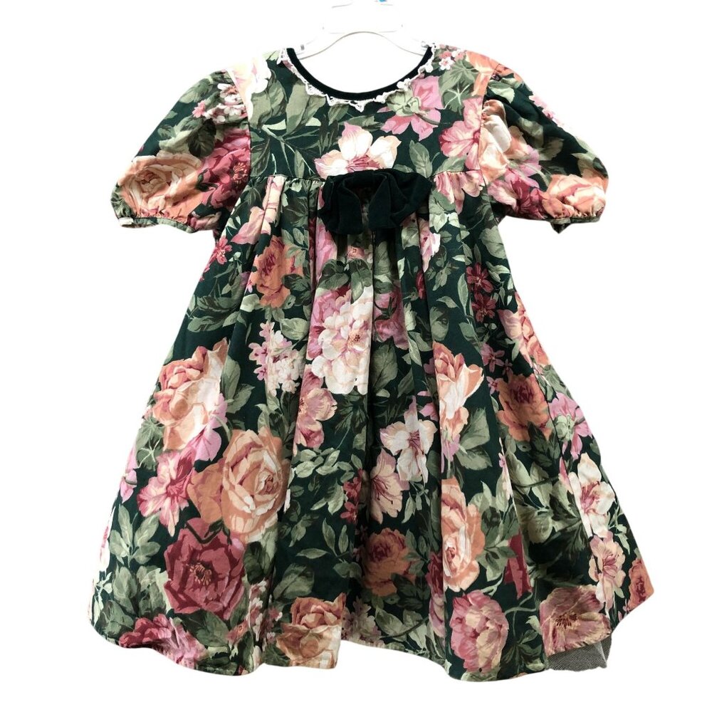 Vintage Bonnie Jean Girls 6X 90s Party Dress USA Floral Puff Sleeve Tulle